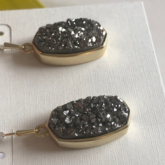 NWOT Kendra Scott Danay Earrings Chunky Platinum Drusy & Yellow Gold SO PERFECT! - Picture 9 of 9